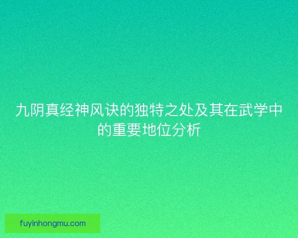 九阴真经神风诀的独特之处及其在武学中的重要地位分析 九阴真经神风诀的独特之处及其在武学中的重要地位分析