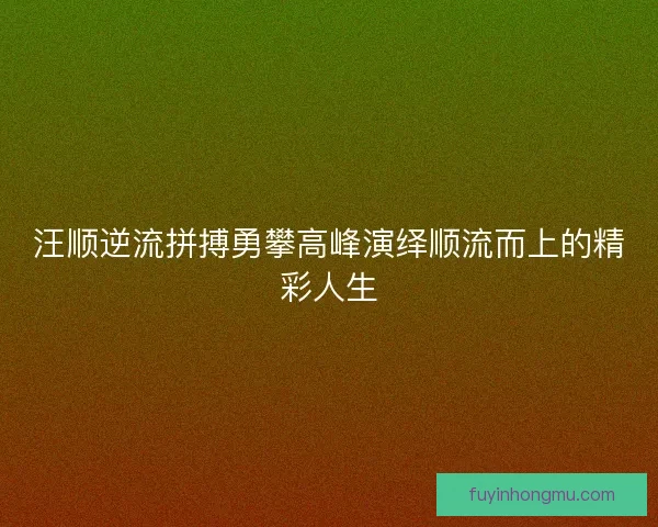 汪顺逆流拼搏勇攀高峰演绎顺流而上的精彩人生