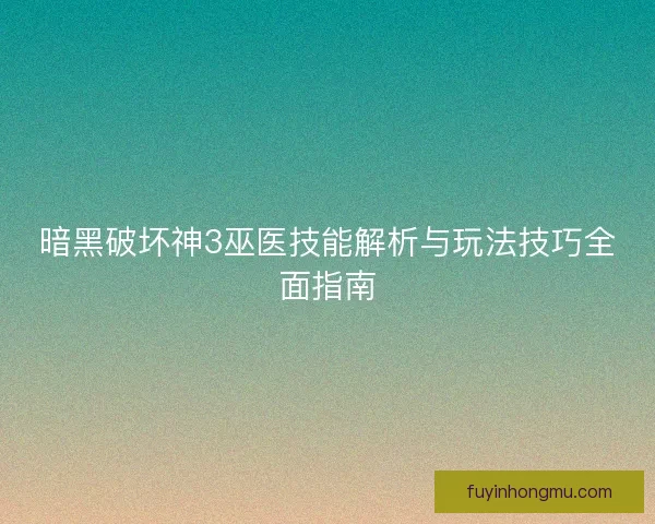 暗黑破坏神3巫医技能解析与玩法技巧全面指南